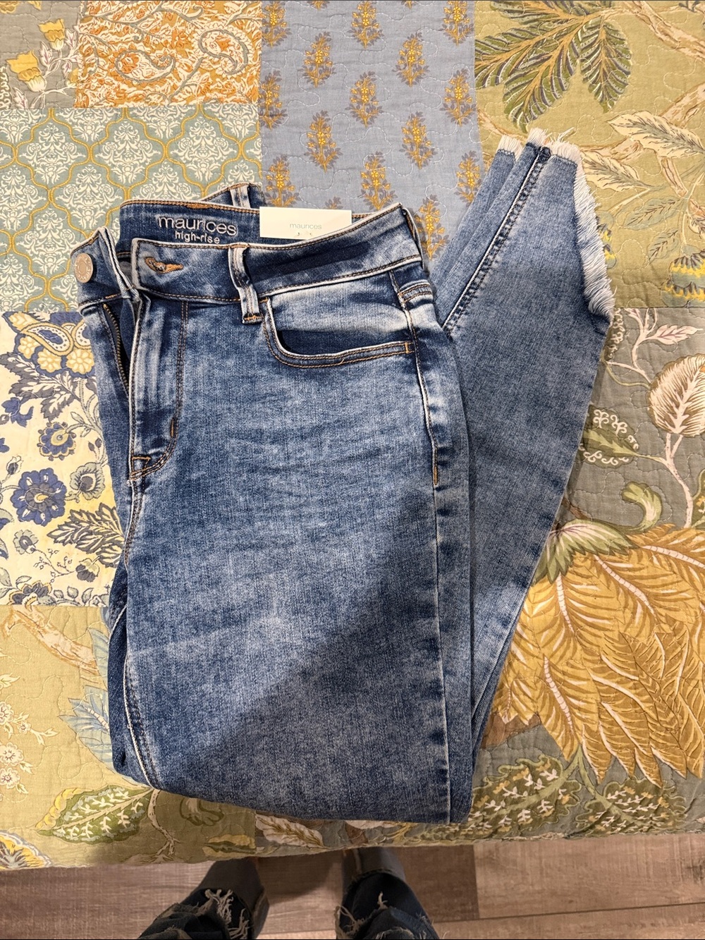Maurices Light-Mid Blue High-Rise Women's Jeans with Frayed Hem